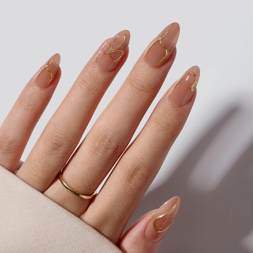 Brianna gervineglur frá La Belle Beauty, nude með gylltum chrome línum, 30 stykki